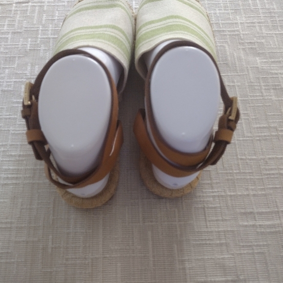 Tory Burch Logo Espadrille Sandals Shoes Womens Sz 8.5 Brown Green Beige Strappy - Picture 5 of 13